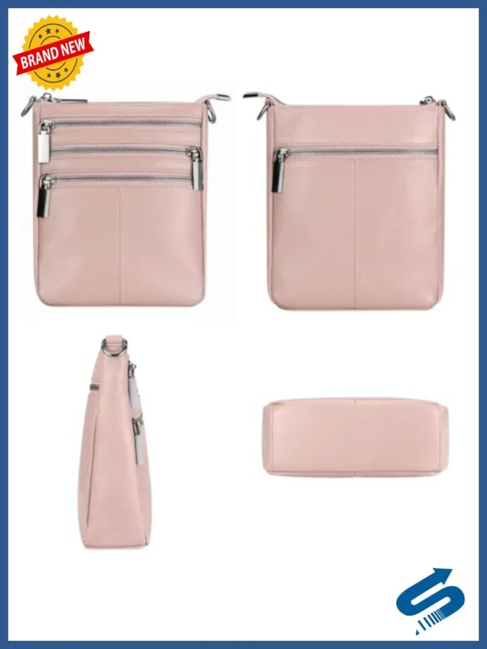 Genuine Leather Mini Crossbody Bag with Multi Zipped Compartments